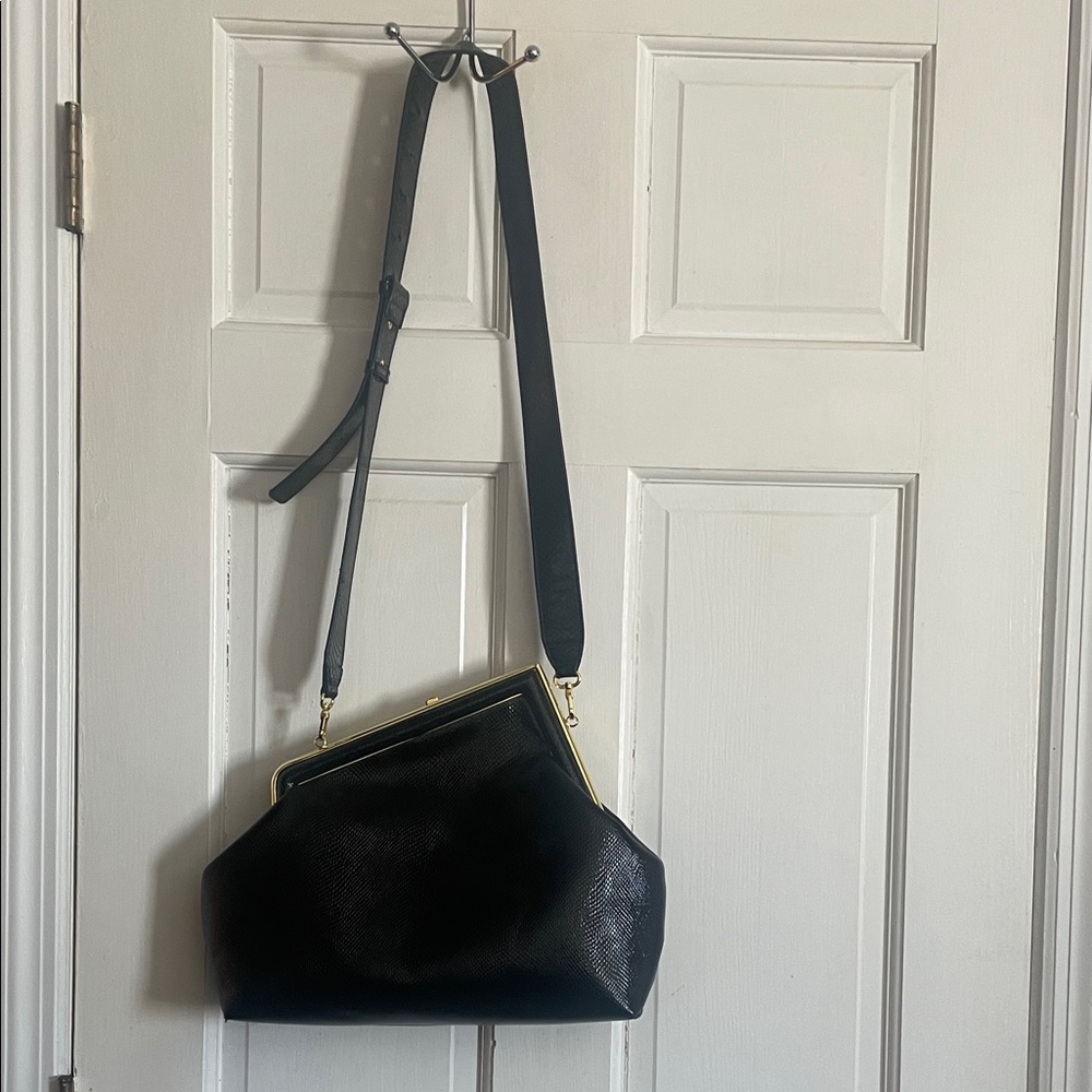 Classic Black Crossbody Bag with Gold Frame